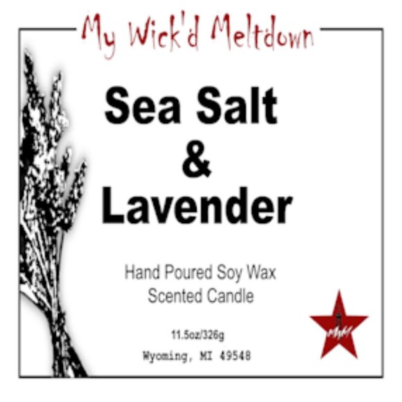 Sea Salt & Lavender Hand Poured Soy Wax  Candle - Picture 2 of 7